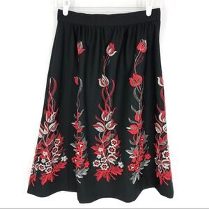 Vintage 60s Embroidered Skirt Black Red Gold Small